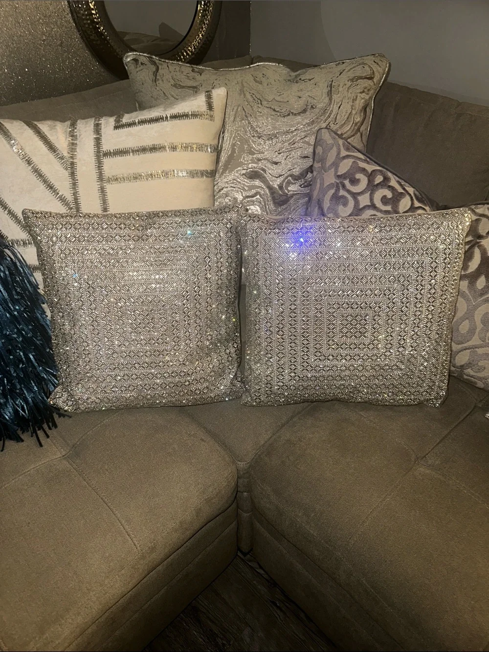Decorative Rhinestone Throw Pillow Pair (2)